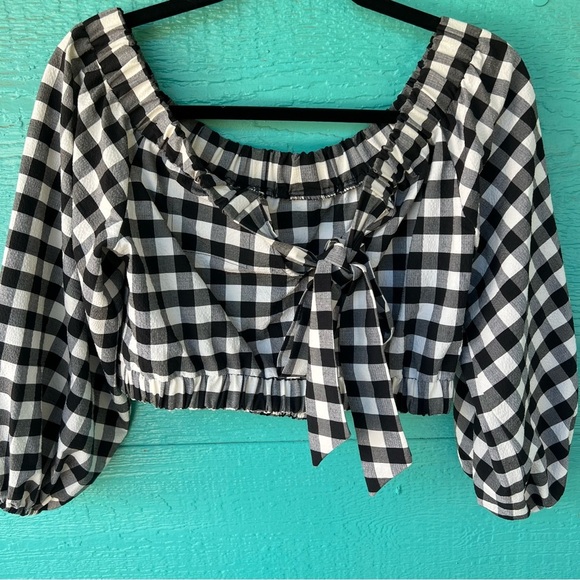 NWT Anthropologie Maeve Gingham Crop Top Midi Skirt Set Black White SIZE SMALL - Picture 9 of 12